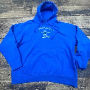 Vintage Thrasher Magazine Blue Graphic Skate Skater Hoodie Sweatshirt Mens XL